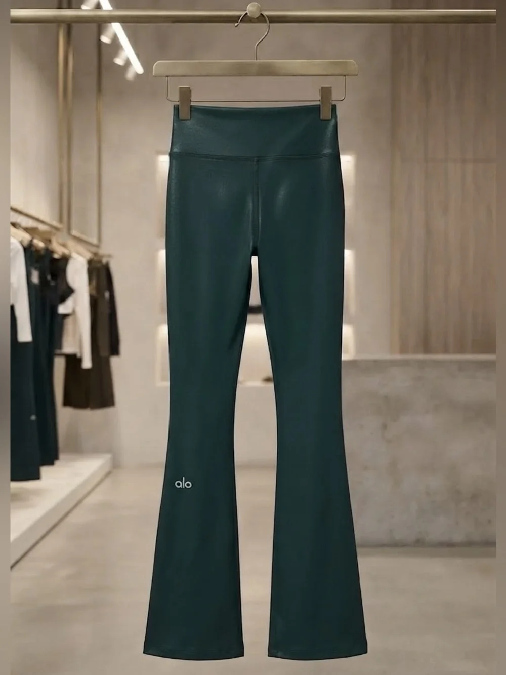 NEW Alo Yoga Super Shine Low-Rise Bootcut Legging Large Midnight Green